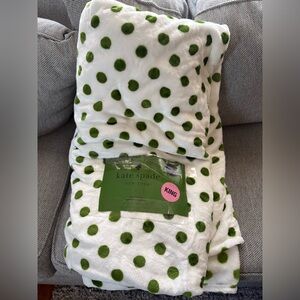 Kate Spade White and Green Polka Dot Blanket- King Size